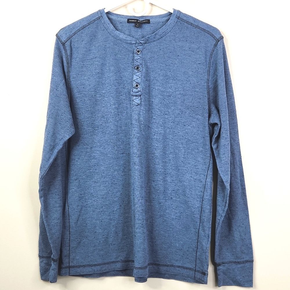 Robert Barakett Fitzpatrick Long Sleeve Speckled Cotton Henley Blend Shirt L
